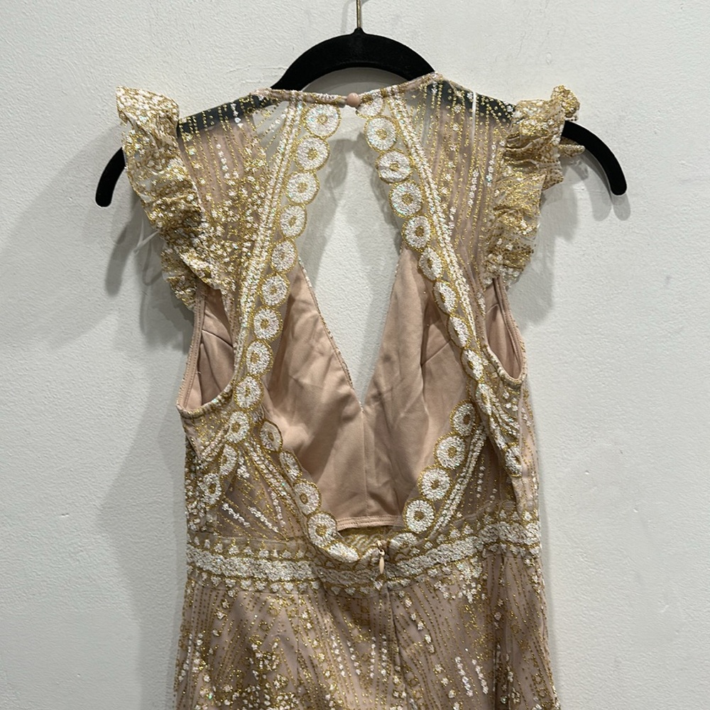 NWT Hello Molly Match Me Dress mini champagne beige sparkle back cut out size 8 - Picture 5 of 9